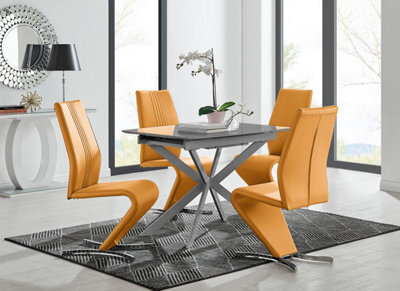 Furniturebox Uk Lira 100Cm Grey Metal Extending Dining Table & 4 Mustard Willow Chairs - image 1