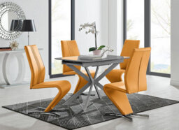 Furniturebox Uk Lira 100Cm Grey Metal Extending Dining Table & 4 Mustard Willow Chairs - thumbnail 1
