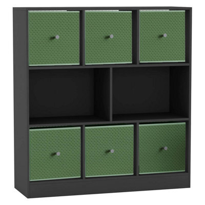 Urbn-Living Black, Pastel Green - Asymmetrical 8 Cube Bookcase Unit W/ 6 Drawer Inserts - image 1