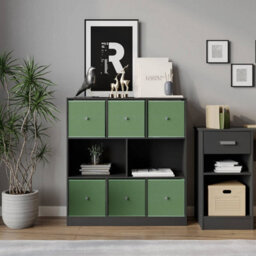 Urbn-Living Black, Pastel Green - Asymmetrical 8 Cube Bookcase Unit W/ 6 Drawer Inserts - thumbnail 3