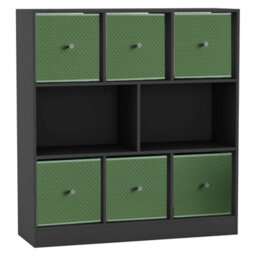 Urbn-Living Black, Pastel Green - Asymmetrical 8 Cube Bookcase Unit W/ 6 Drawer Inserts - thumbnail 1