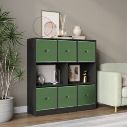 Urbn-Living Black, Pastel Green - Asymmetrical 8 Cube Bookcase Unit W/ 6 Drawer Inserts - thumbnail 2