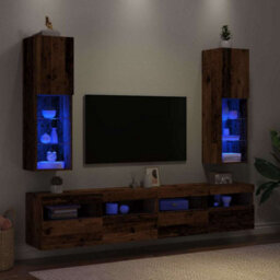 Berkfield Durable Tv Cabinets With Led Lights 2 Pcs Old Wood 30.5X30X102 Cm - thumbnail 2