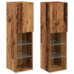 Berkfield Durable Tv Cabinets With Led Lights 2 Pcs Old Wood 30.5X30X102 Cm - thumbnail 3