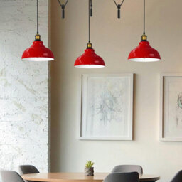 Red 3 Light Pulley Pendant Light Adjustable 2M Dome Lampshade E27 Base 110-240V Ceiling Fixture For Bedroom & Dining Room - thumbnail 2