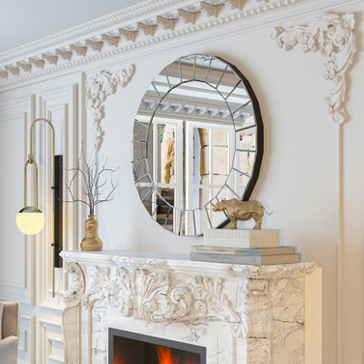 Artloge 80.5Cm Xl Large Round Mirror Modern Venetian All Glass Bevelled Wall Mirror Living Room - image 1