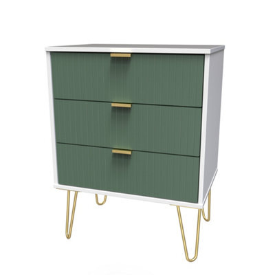 Linear Ready Assembled Matt Green & White No Effect 3 Drawer Wide Chest (H)740mm (W)575mm (D)395mm - image 1