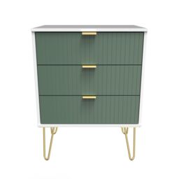 Linear Ready Assembled Matt Green & White No Effect 3 Drawer Wide Chest (H)740mm (W)575mm (D)395mm - thumbnail 2