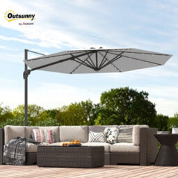 Outsunny 3(M) Cantilever Parasol Patio Sun Umbrella W/ Base Solar Lights Grey - thumbnail 9