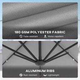 Outsunny 3(M) Cantilever Parasol Patio Sun Umbrella W/ Base Solar Lights Grey - thumbnail 8