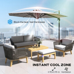 Outsunny 3(M) Cantilever Parasol Patio Sun Umbrella W/ Base Solar Lights Grey - thumbnail 7