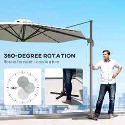 Outsunny 3(M) Cantilever Parasol Patio Sun Umbrella W/ Base Solar Lights Grey - thumbnail 6