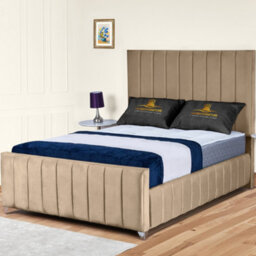 UKBEDFURNITURE Milano Beige Plush Valvet Upholstered Bed Frame Only - Slatted Base - 48 Inch Headboard - thumbnail 1