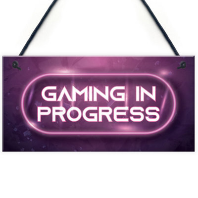 Red Ocean Gaming In Progress Pink Gaming Sign Neon Effect Girls Bedroom Sign Gamer Gift - image 1