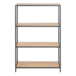 Furniture To Go Seaford Black Metal Low Bookcase With 3 Oak Shelves - thumbnail 2