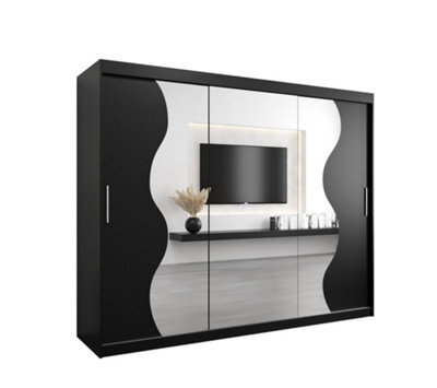 Arte Madrid Contemporary 3 Mirrored Sliding Door Wardrobe 9 Shelves 2 Rails Black Matt (H)2000mm (W)2500mm (D)620mm - image 1