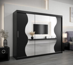 Arte Madrid Contemporary 3 Mirrored Sliding Door Wardrobe 9 Shelves 2 Rails Black Matt (H)2000mm (W)2500mm (D)620mm - thumbnail 2