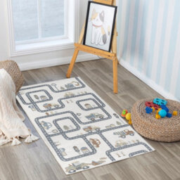 Livabliss Lillian-Kids Beige Grey Orange Blue Washable Rug For Children's Rooms 80 X 150 Cm Easy Care, Non Shedding - thumbnail 2