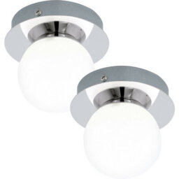 Stylish 2 Pack Chrome & White Opal Led Flush Ceiling Lights - thumbnail 1