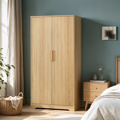 Oak & 81W X 49D X 165H Centimetres 2 Doors Wardrobe, Grille Wardrobes For Bedroom - image 1