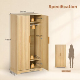 Oak & 81W X 49D X 165H Centimetres 2 Doors Wardrobe, Grille Wardrobes For Bedroom - thumbnail 2