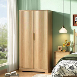 Oak & 81W X 49D X 165H Centimetres 2 Doors Wardrobe, Grille Wardrobes For Bedroom - thumbnail 3