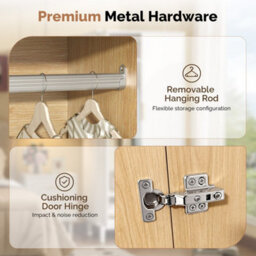Oak & 81W X 49D X 165H Centimetres 2 Doors Wardrobe, Grille Wardrobes For Bedroom - thumbnail 6