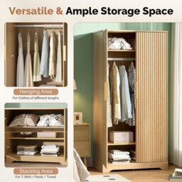 Oak & 81W X 49D X 165H Centimetres 2 Doors Wardrobe, Grille Wardrobes For Bedroom - thumbnail 5