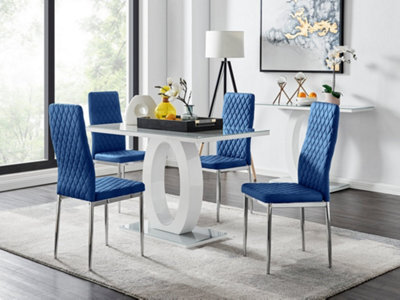 Furniturebox Uk Giovani 4 Grey Dining Table & 4 Navy Velvet Milan Chairs - image 1