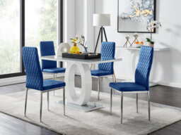 Furniturebox Uk Giovani 4 Grey Dining Table & 4 Navy Velvet Milan Chairs - thumbnail 1