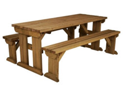Arbor Garden Solutions Picnic Bench And Table Set, Aspen Wooden Patio Furniture (6Ft, Rustic Brown) - thumbnail 1