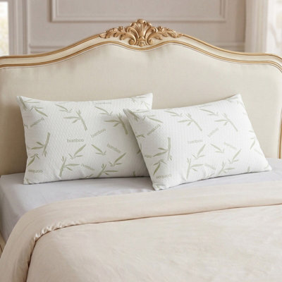 Living And Home 2 Pack White Bamboo Printed Waterproof Pillow Cases Side Zipper Design For Bedroom Hotel Use 74X48Cm - image 1