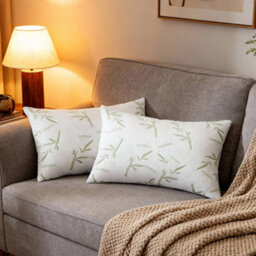 Living And Home 2 Pack White Bamboo Printed Waterproof Pillow Cases Side Zipper Design For Bedroom Hotel Use 74X48Cm - thumbnail 2