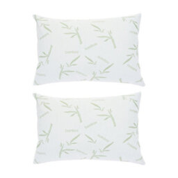 Living And Home 2 Pack White Bamboo Printed Waterproof Pillow Cases Side Zipper Design For Bedroom Hotel Use 74X48Cm - thumbnail 4