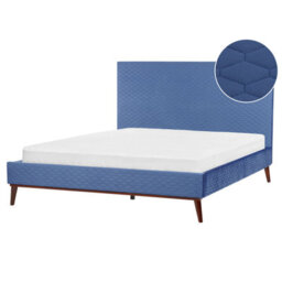 Beliani Bed Velvet Bayonne 180 X 200 Cm (Eu Super King) Blue - thumbnail 1