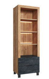 Furneo Display Cabinet Oak & Black Concrete Effect Modern Storage Cupboard White Led Lights Enzo 08 - thumbnail 4
