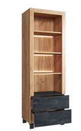 Furneo Display Cabinet Oak & Black Concrete Effect Modern Storage Cupboard White Led Lights Enzo 08 - thumbnail 5