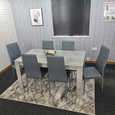 Kosy Koala Grey Dining Table And 6 Chairs Stone Grey Effect Kitchen Dining Set For 6 - image 1