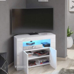 Furneo Corner Tv Stand Unit Cabinet Matt & High Gloss Clifton 07 Blue Led Lights - thumbnail 2