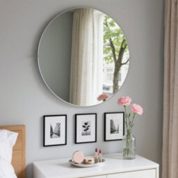 AVER-GROWTH Round Frameless Wall Mirror For Bathroom Bedroom Living Room Make Up Home Decorative Mirrors Wall Mounted With Wall Fittings 900mm - thumbnail 2