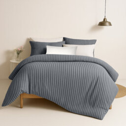 Bedlooms Grey Stripe Duvet Cover Set, Reversible, Breathable & Hypoallergenic Bedding Pack, King 230X220Cm - thumbnail 1