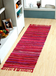 Second Nature Online Festival Recycled Cotton Blend Rag Rug In Varied Colourways Indoor And Outdoor Use / 60 Cm X 210 Cm / Red - thumbnail 1