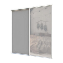 A-Class Sliding Doors Set Of 2 Dark Grey & Mirror Sliding Wardrobe Door Kit, White Frame & Tracks, Opening Height (H) 225-226Cm & Width (W) 180-181Cm - thumbnail 1