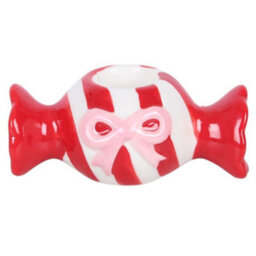 Christmas Candy Taper Candle Holder Festive Ceramic Candlestick - thumbnail 2