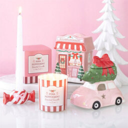 Christmas Candy Taper Candle Holder Festive Ceramic Candlestick - thumbnail 5