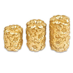 3 X Carved Gold Floral Real Wax Led Pillar Candles - Battery Powered Flickering Light Home Decoration - 1 Of Each 10, 12 & 15Cm - thumbnail 3