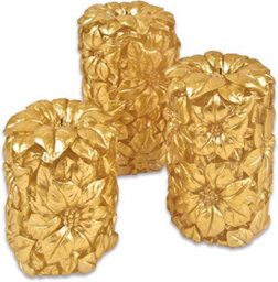 3 X Carved Gold Floral Real Wax Led Pillar Candles - Battery Powered Flickering Light Home Decoration - 1 Of Each 10, 12 & 15Cm - thumbnail 2