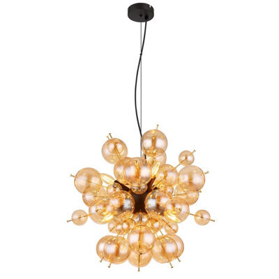 Luminosa Lighting Luminosa Udo Globe Pendant Ceiling Light Matt Black Balls Amber Glass Shade 6X E14 - image 1