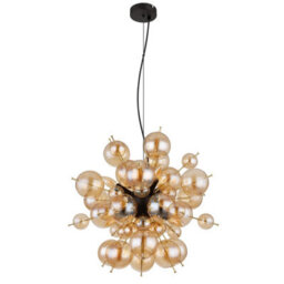 Luminosa Lighting Luminosa Udo Globe Pendant Ceiling Light Matt Black Balls Amber Glass Shade 6X E14 - thumbnail 2
