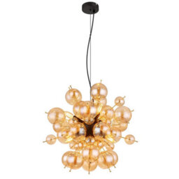 Luminosa Lighting Luminosa Udo Globe Pendant Ceiling Light Matt Black Balls Amber Glass Shade 6X E14 - thumbnail 1